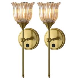 Bxowls33 Boxcupin Modern Wall Sconces Set Of 2 With Amber Flower Glass Shade Mid Century Bathr