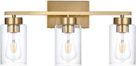 Branded01 445030072055 3 Light Bathroom Vanity Modern Brushed Gold Wall Lights With Clear Glass