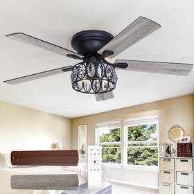 24001-orb Breezary 52 Inch Flush Mount Black Ceiling Fans With Lights Remote Control 5 Reversib
