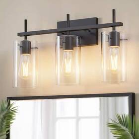 Briignite Hr-jq33301cbl-1ap2 20 Inch Black 3-light Bathroom Led Vanity Light Clear Glass Shades Jq33301cbl