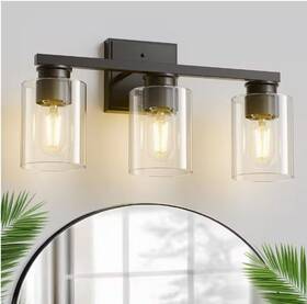 Hr-jq34601cbl-1ap1 Briignite 3-light Bathroom Vanity Light Black Lights With Clear Glass Shades