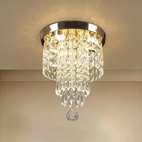 Mc073-m-g Cainjiazh Flush Mount Crystal Chandelier 9.8 Inch Modern Gold Ceiling Light With Led 3