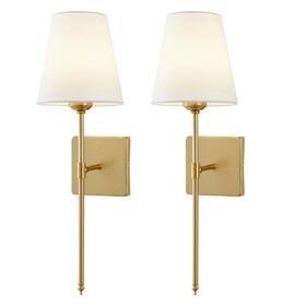 Ws29gd-02 Cckzqyr Goyeel 2-pack Gold Industrial Wall Sconce Light Fixtures With White Fabric Shade