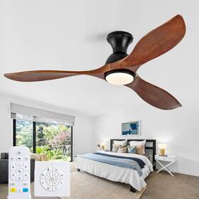 52-3085-1 Ceversa 52 Inch Low Profile Ceiling Fans With Lights And Remote Solid Wood Flush Moun
