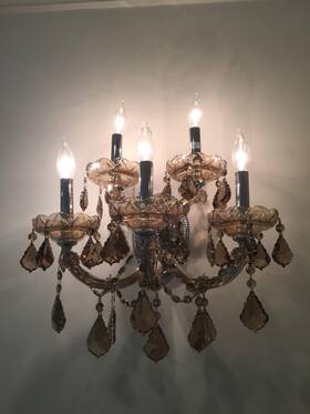 Chandeliers4less 643690948575 Wall Sconce Light Fixture Golden Teak Frame And Asfour Crystal Vanity Lighting
