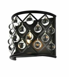 Chandeliers4less 848145013871 Matte Black With Smooth Crystal Balls Bathroom Hallway Wall Sconce Light Fixture