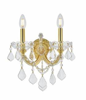 Chandeliers4less 848145053693 French Pendant Crystal Gold Vanity Bathroom 2 Light Wall Sconce Fixture 12 Inch