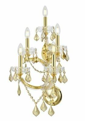 Chandeliers4less 848145054140 Foyer Dining Room Gold Frame With Golden Teak Crystal 5 Light Vanity Wall Sconce
