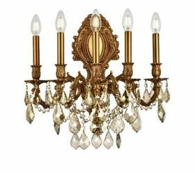 Chandeliers4less 848145078382 French Gold With Golden Teak Crystal 5 Light Vanity Wall Sconce Lighting Fixture