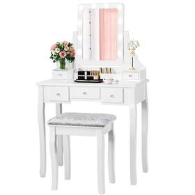 Cd66402us-wh-wh Charmaid Led Vanity Set With 10 Dimming Light Bulbs 5 Drawers 2 Dividers 3