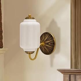 Ckensu 761152283733 Vintage White Milk Glass Wall Sconce Light Antique Brass Fixture Hallway Lamp