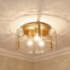 Riv15630 Ckensu 16 Inch Gold Semi Flush Mount Ceiling Light 3-light Modern Glass Drum Fixtur