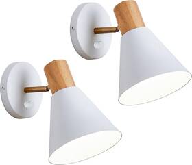 Clankin 049500828196 Wall Sconces Lighting Set Of 2 For Bedroom White Adjustable Wood Style Lamp