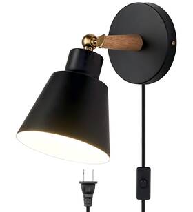 Clankin 774388091393 Plug In Wall Sconces Lighting Fixture Black Nordic Wooden Bedside Lamp For