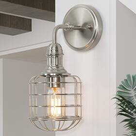 Classy Leaves 698596576155 Sconces Wall Lighting 1-light Nickel Sconce Light Modern Silver Cage B