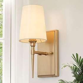 Classy Leaves 723803744505 Sconces Wall Lighting Fixture 1 Light Gold Bathroom White Fabric