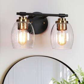 Classy Leaves 735940924931 Bathroom Vanity Light Fixtures Black Gold Lights With Seeded Glass Sh