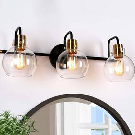 Classy Leaves 739406513448 Bathroom Light Fixtures 3-light Black Vanity Electroplated Gold