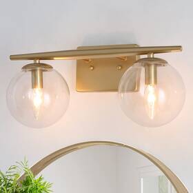 A04295 Classy Leaves 2-light Gold Bathroom Vanity Light Globe Clear Shade 16 L X 6.5 W 8 H