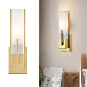 T3326bu-j Claxy Modern Gold Wall Sconce Rectangle Frosted Acrylic Shade Light Fixture Mo