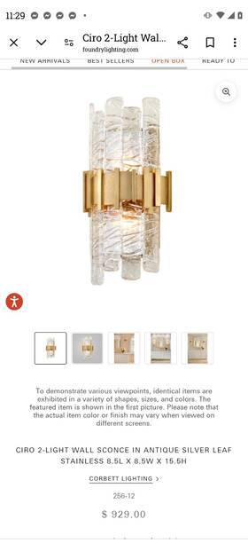 256-12 Corbett Lighting Ciro 2 Light 16 Inch Tall Wall Sconce - Antique Silver Leaf