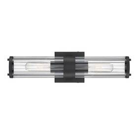 2631-05 Cordelia Lighting Allison 18 Inch 2-light Black Modern Industrial Vanity With Clear Ribbed Glass