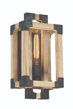 41561-fsnw Craftmade Cubic 16 Inch Wall Sconce In Fired Steel With Natural Wood