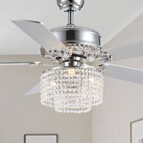 Crossio 750743741752 52 Inch Crystal Ceiling Fan With Light And Remote Control Modern Cha