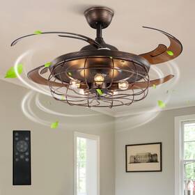 Yhg-8835 Crossio 48 Inches Retractable Caged Ceiling Fan With Lights Reverse Industri