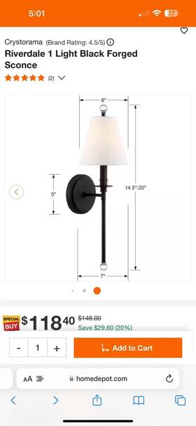 Riv-382-bf Crystorama Riverdale 1 Light Black Forged Sconce Wall Pair 2