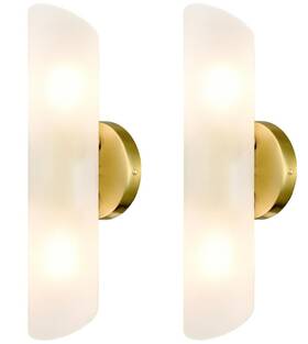 B3200bu-j-m Daycent Modern Gold Wall Sconces Set Of Two Frosted Glass Light Fixture