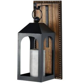085499 Deco 79 Metal Suspended Arched Cutout Wall Sconce With Brown Wood Backing And