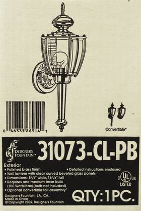 31073-cl-pb Designers Fountain Exterior Convertible Lantern Polished Brass