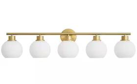 G1746w-5g Deyidn 39 Inch 5-light Gold Led Bathroom Vanity Light With Opal Glass Shades