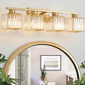 G1813-4bg Deyidn 28.9 Inch Black And Gold Bathroom Vanity Light With Crystal Shade
