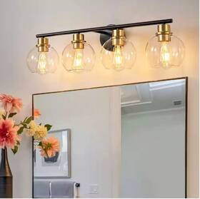 H-1746-4 Deyidn 7.9 Inch 4-light Matte Black And Gold Bathroom Vanity Light With Glass Shades