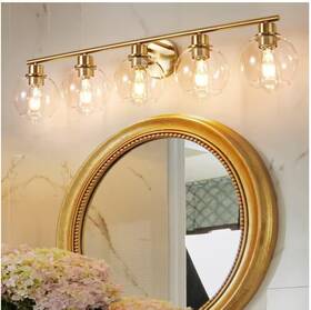 H-1746-5g Deyidn Modern 37.4 Inch 5-light Gold Bathroom Vanity Light Led Lighting Clear Globe Shades