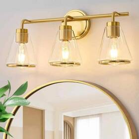 H-37771-3g Deyidn 22 Inch 3-light Gold Vanity Light With Glass Shades Dimmable For Bathroom
