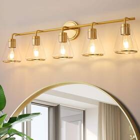 H-37771-5g Deyidn Modern 38.5 Inch 5-light Gold Vanity Light With Glass Shade Bathroom Fixture