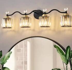 Crystal-c2 Deyidn H-807-4b Modern Luxury 34.8 In 4-light Black And Gold Vanity Light With