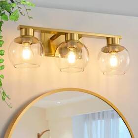 H-d1698-3g Deyidn 7.68 Inch 3-light Gold Bathroom Vanity Light Clear Glass Shades - No Bulb