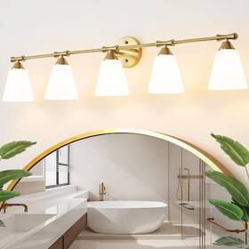 H-kch3lt-5gd Deyidn 43.54 Inch 5-lights Gold Bathroom Vanity Light With Opal Frosted Glass Shade