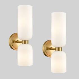 B3216bu-j-n-2 Deynite Set Of Two 2-light Modern Wall Sconces Milky White Glass