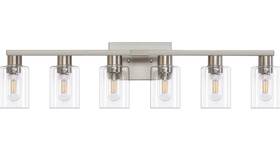 B2138sb-6 Diduio 6 Light Bathroom Fixtures Brushed Nickel Vanity Over Mirror Clear