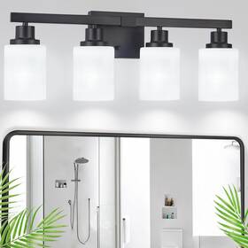 Dkd-lw-hs-4 Dikaida Bathroom Light Fixtures 4-light Matte Black Vanity Lights With Milky