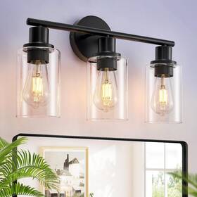 Dinglilighting 744110255195 Dllt 3-light Bathroom Light Fixtures 18.51 Inch Black Modern Vanity Lights With Cle