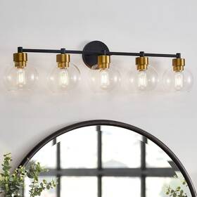 Zt-20230306 Diniluse 5-light Bathroom Vanity Light Farmhouse Black Gold Clear Glass Over Mirror 33in