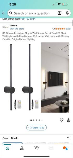 Di221129ja60 Ditoon Di221129ja60/2d Rc Dimmable Modern Plug In Wall Sconce Led Black Lights