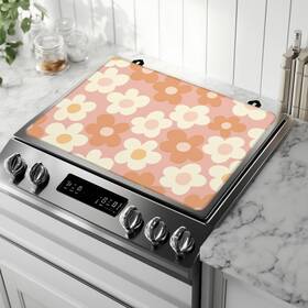Stc-660 Dlld Stove Top Covers For Electric Vintage Groovy Flowers Pink Glass Cov Stc-660 Dlld Stove Top Covers For Electric Vintage Groovy Flowers Pink Glass Cov