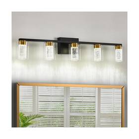B90-084-30-bk Doltoro Gd 5-light Bathroom Light Fixtures Black And Gold Vanity Lights Crystal Led Bat